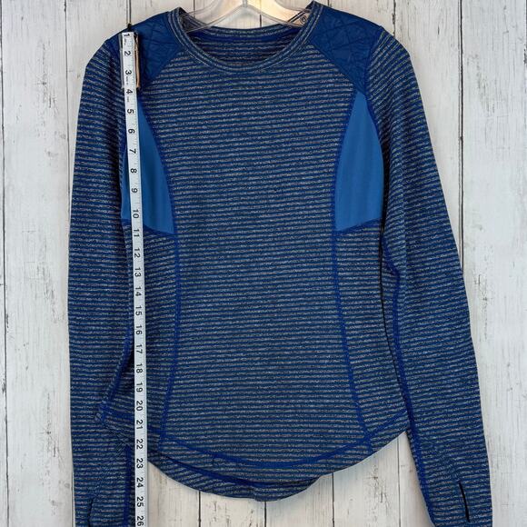 Lululemon Run Slope Stripe Limitless Blue Ice Queen Long Sleeve Shirt Size 4 - Picture 11 of 13